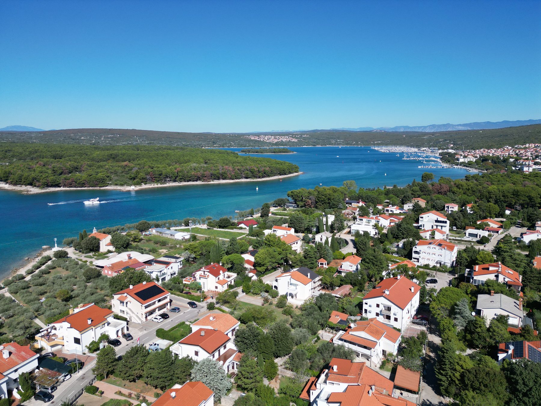 Aerial view of Punat bay and the marina